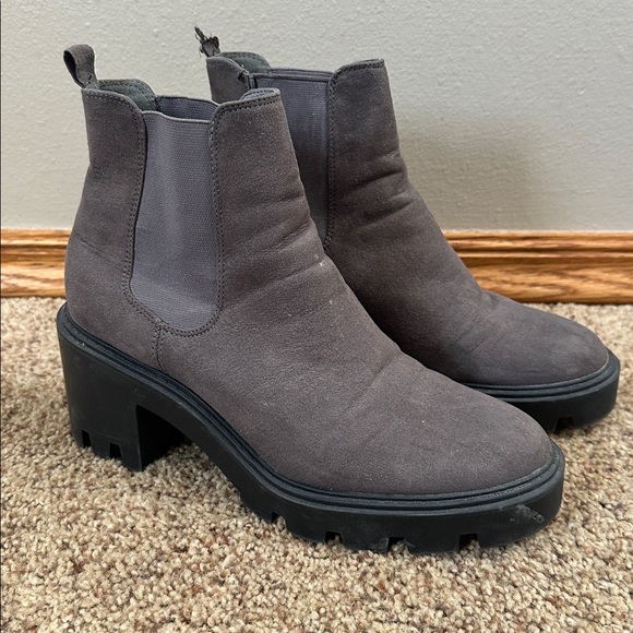 Shoes - Gray Suede Chunky Heel Ankle Boots